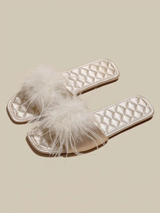 Wholesale Women's Elegant Feather Satin Wedding Lounge Slippers