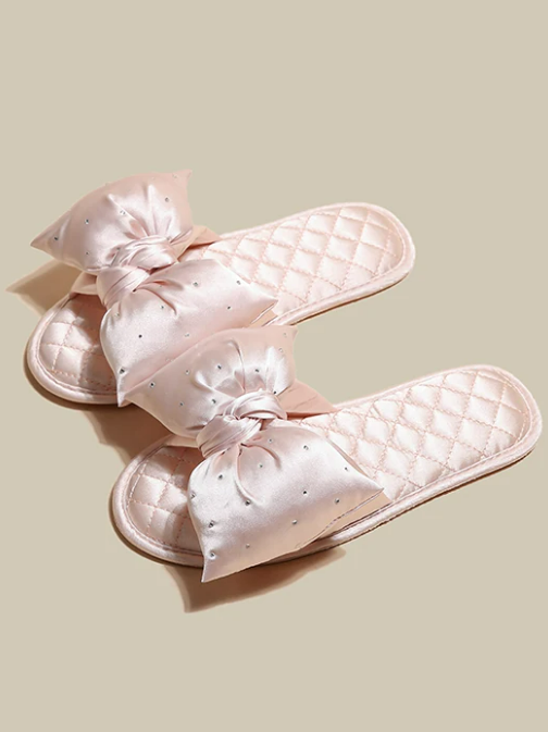 Wholesale Women's Sweet Bow Satin Summer House Slippers